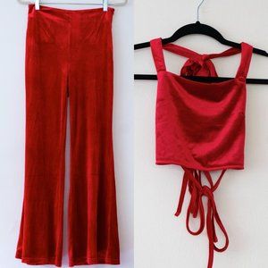 Revolve Faux-Velvet Halter Pants & Crop Top Set